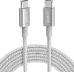 Anker USB-C to USB-C braided fast-charging cable, 100W, silver color, durable nylon design