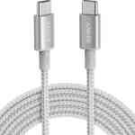 Anker USB-C to USB-C braided fast-charging cable, 100W, silver color, durable nylon design
