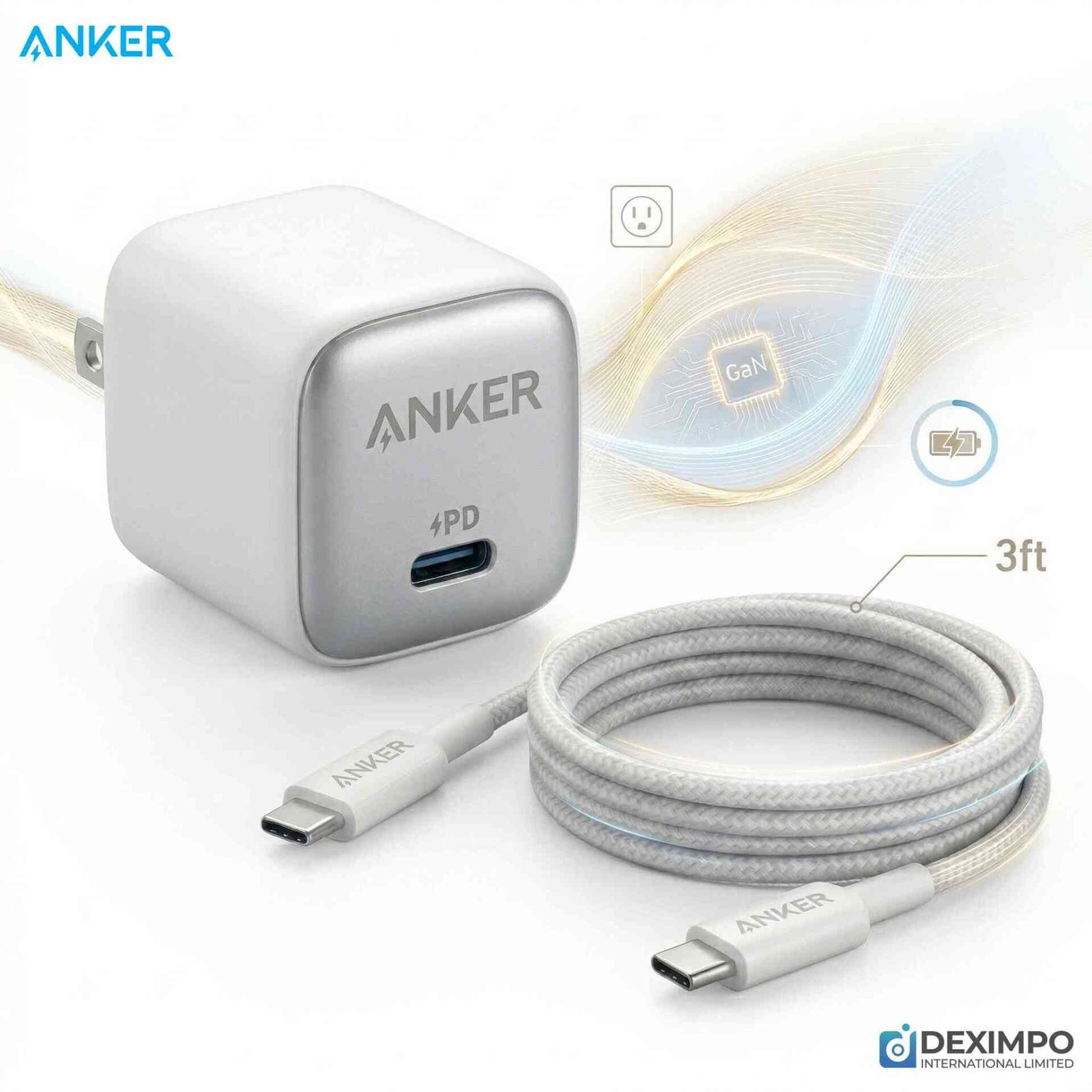 Anker Zolo 35W PD PPS GAN Combo Anker Zolo 35W PD PPS GAN Combo Cable + Charger ( For iPhone/Samsung/Pixel ) - Image 1