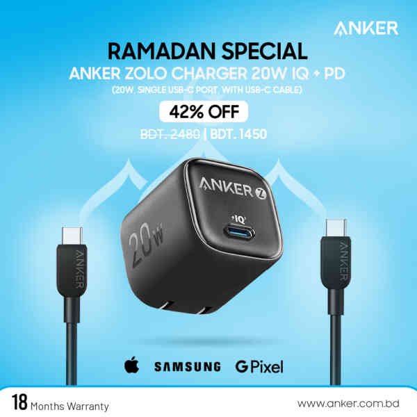 Anker Zolo Charger 20W Single USB-C Port with USB-C Cable