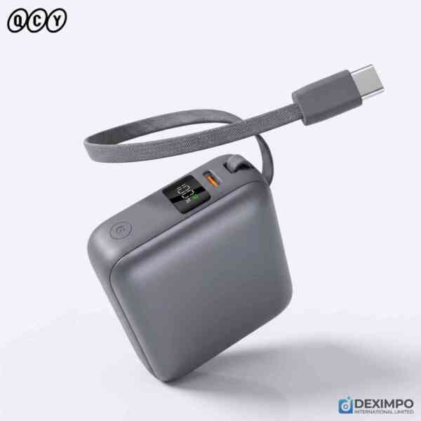 QCY 35W PD Fast Charging Mini Power Bank 10000mAh with Built-in USB-C Cable & Digital Display