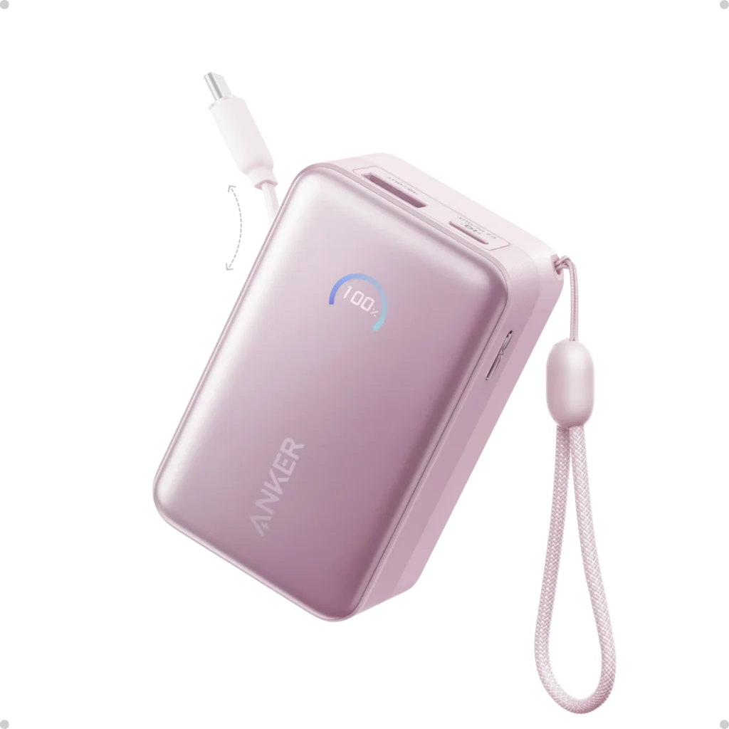 Anker Nano Power Bank 10K 45W Built In Retractable USB C Cable Pink _ Deximpo International Limited